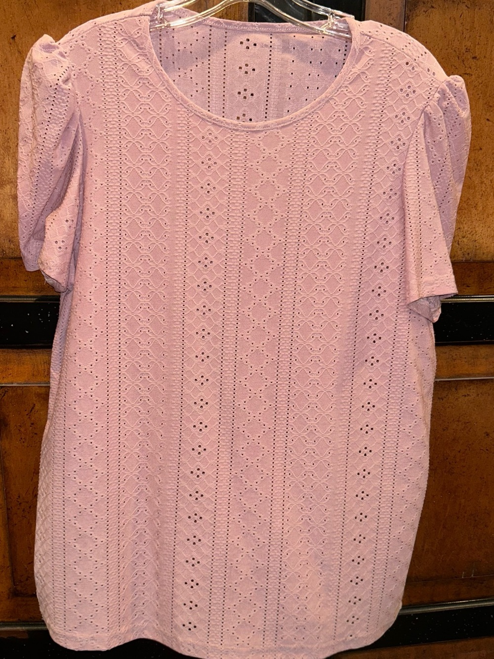 Light Pink Eyelet Knit Short Sleeve Top